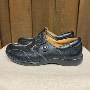 Clarks Unstructured UnLoop Leather Slip On Flats Shoes Black Size 7M